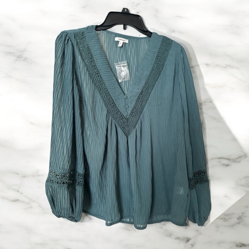 Teal V-Neck Blouse